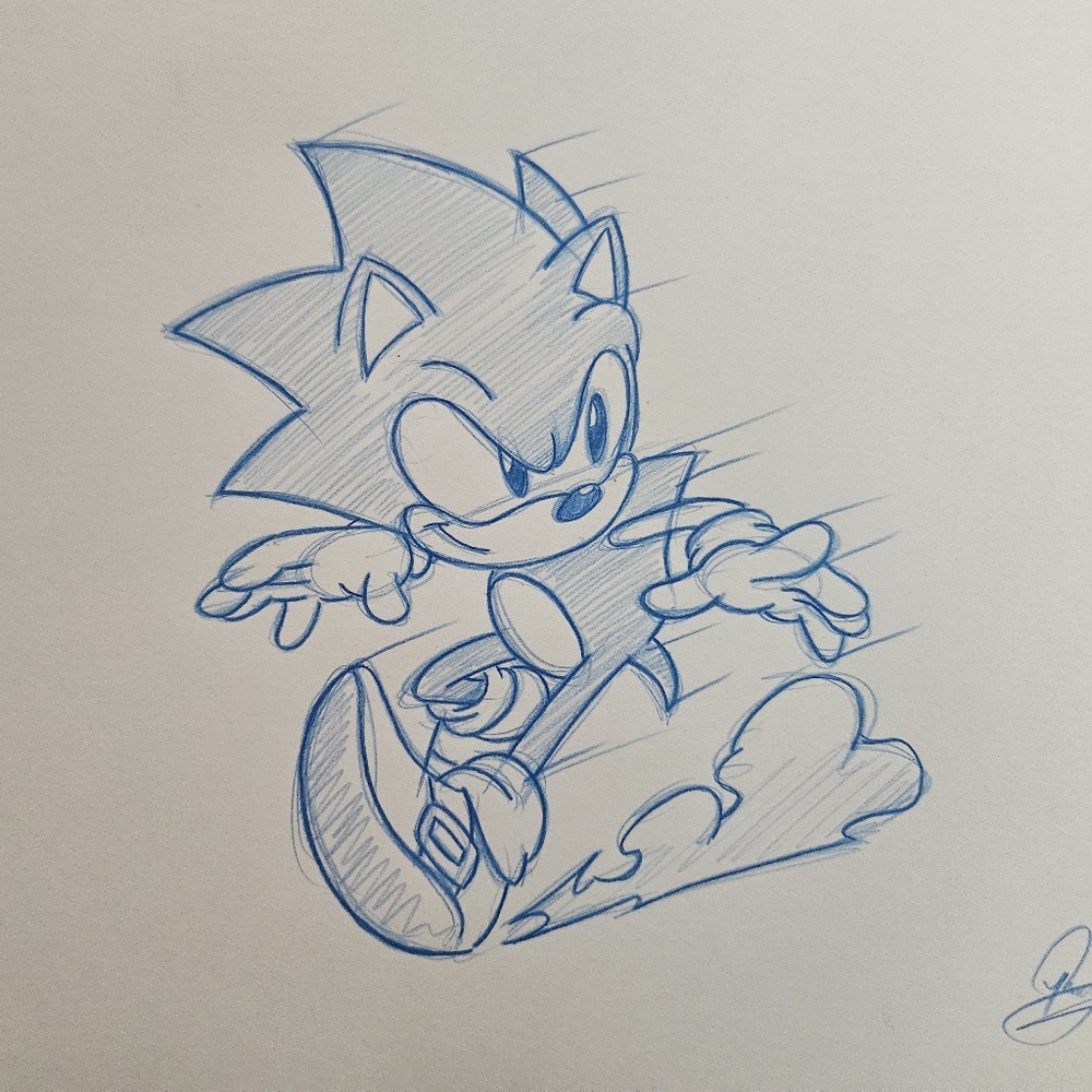 Sega Sonic The Hedgehog Nintendo Character Drawing/Sketch Art Signed